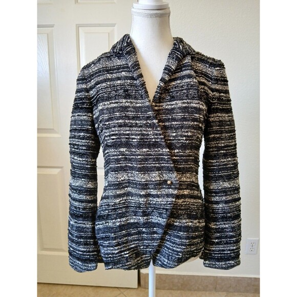 M.M. LaFLeur Blazer Size 4 Boucle One-button Asymmetric Hem Black White Office - Picture 1 of 16